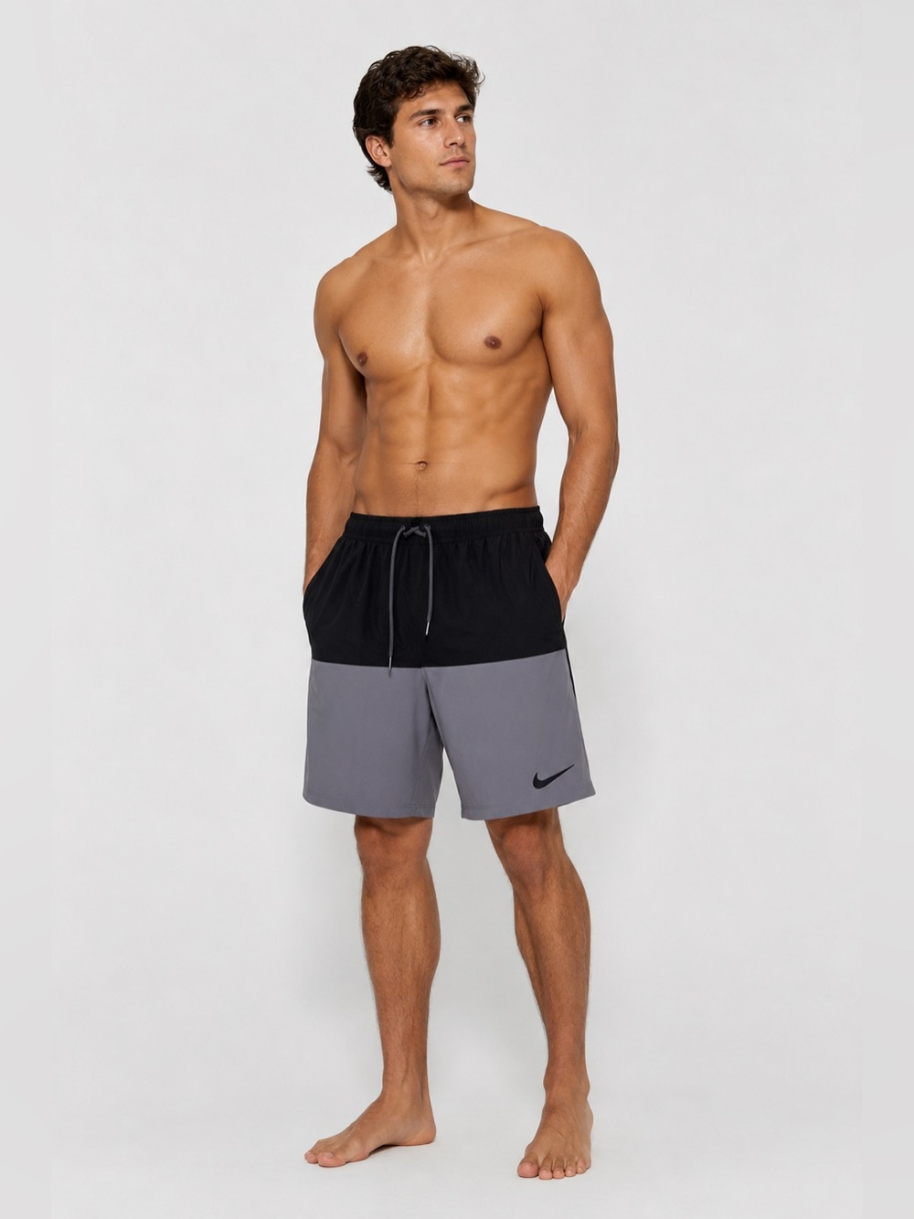 Nike Black & Gray Drawstring Swim Board Shorts Size XL